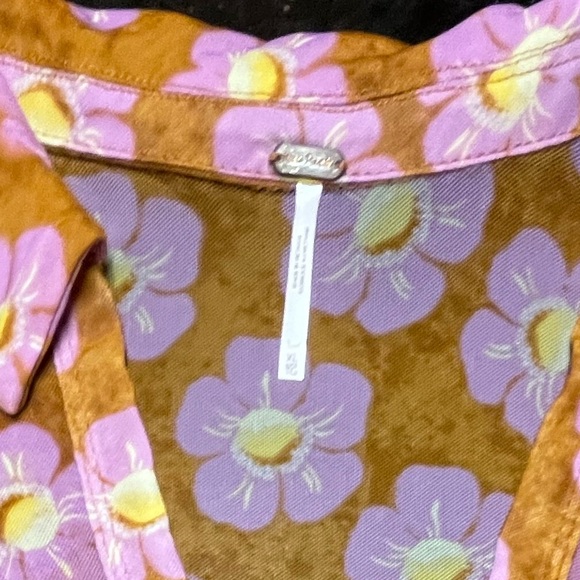 Free People Sheer Long Sleeve Flowered Top, XL - Picture 3 of 5